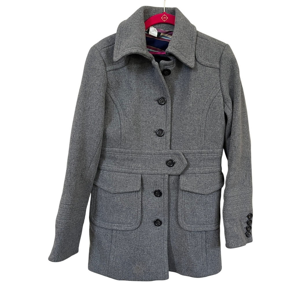 VTG J Crew Womens Virgin Wool Pea Coat Gray Sz 6 Button Front Pockets Preppy Y2K